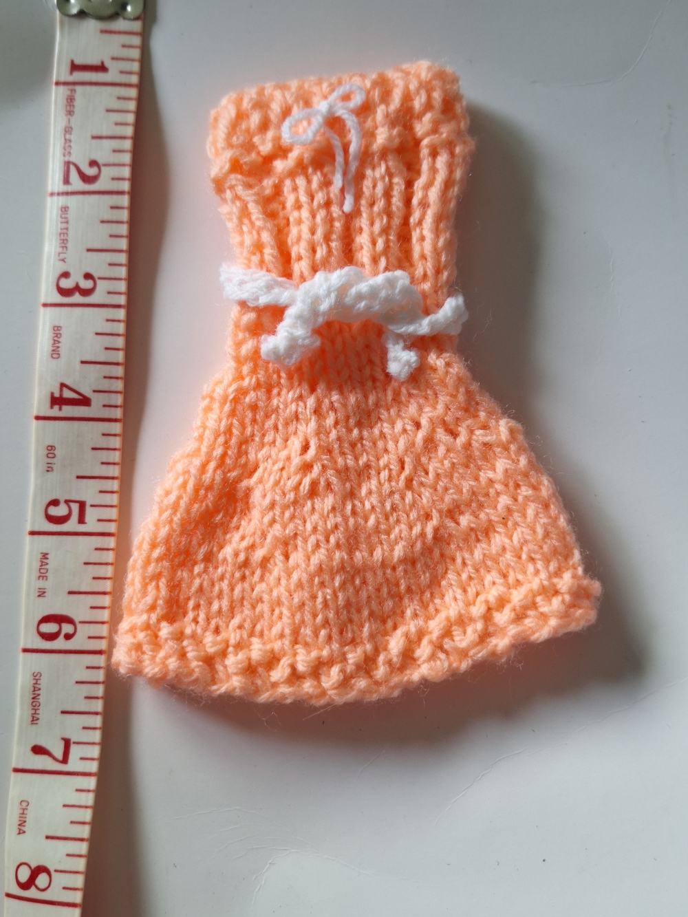 Peach Knit Doll Dress with White Bow